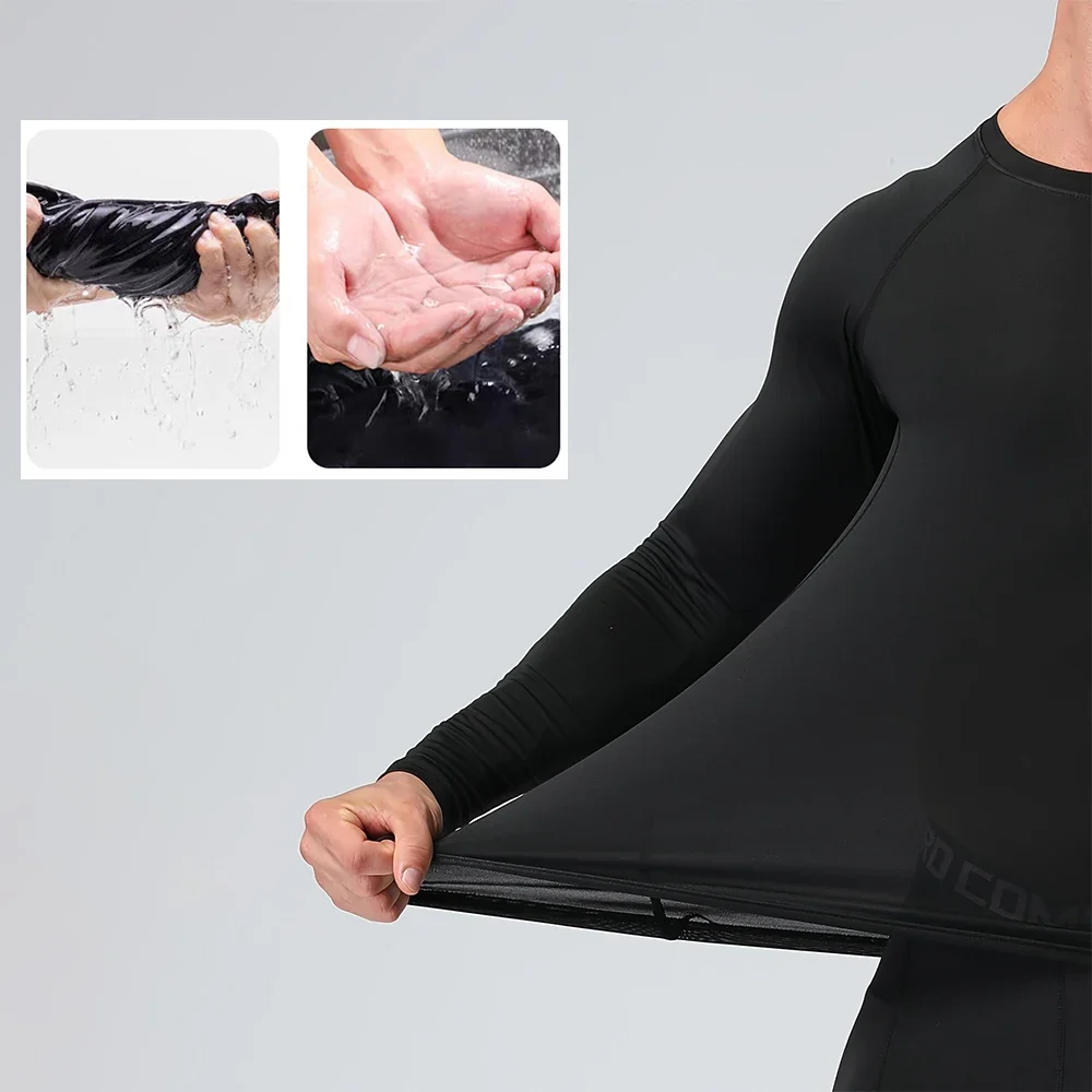 Männer Kompression Langarm Shirt Schwarz Fitness T-shirt Männlich Läuft Schnell Trocknend Gym Top Sonnenschutz Sport Basis Schicht – Detail 10