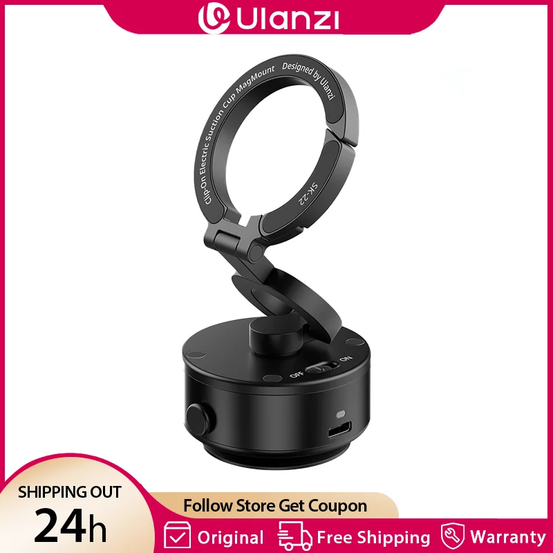 Ulanzi SK-22 Clip-On Electric Suction Cup MagMount Magsafe Foldable Phone Holder Car Mount 360° Rotation for Iphone Maxload 500g