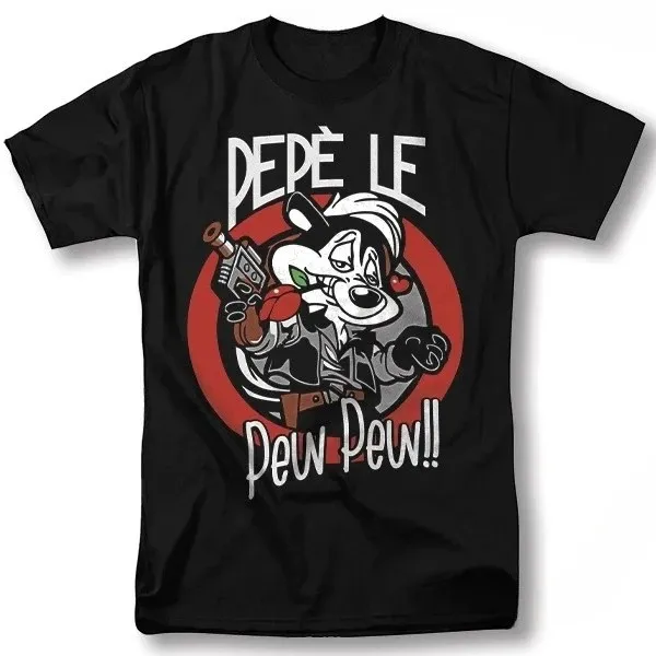 Camiseta de algodón con cuello redondo y gráfico de dibujos animados de Pepe Le Pew Pew Skunk, camiseta informal para hombre