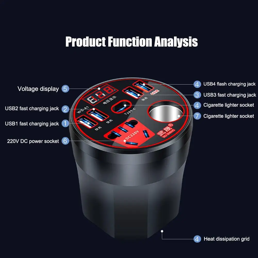 200W Multi-function Car Power Inverter 12V/24V To 220V Converter Led Display Charger Socket Fast Charging Car Accessories