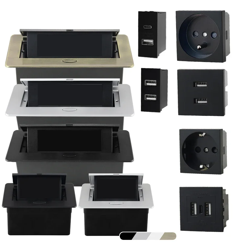 Prise de courant multifonctionnelle, module standard en option, noir, pop-up, cachée, bricolage, universel, agne