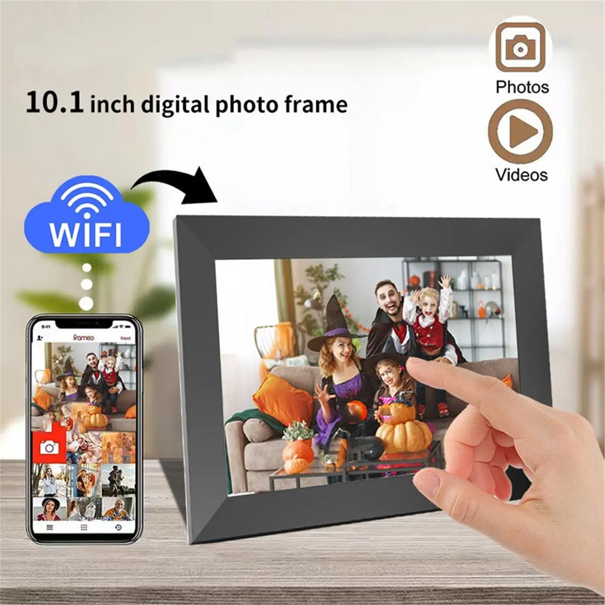 N94R Smart Digital Picture Frame WiFi 10.1 Inch IPS Touch Screen with 16GB Storage Auto-Rotate Wall Mountable AU Plug