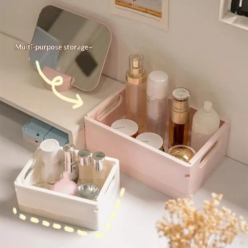 Foldable Multi Functional Plastic Storage Box Household Desktop Organizer For Clutter Makeup Storage
