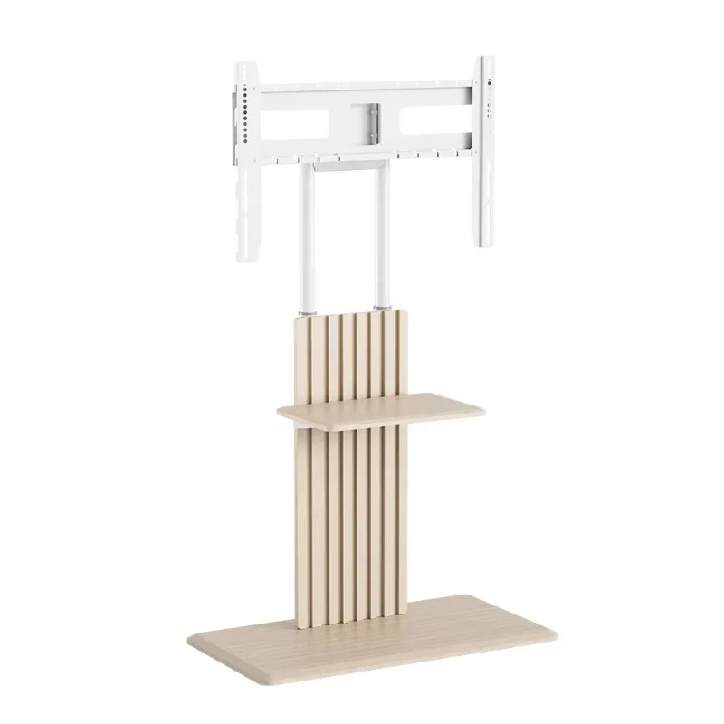 

Wooden Height Adjustable Rolling Heavy Duty Mobile TV Cart Trolley Floor Stand with Shelf and Wheels White Support