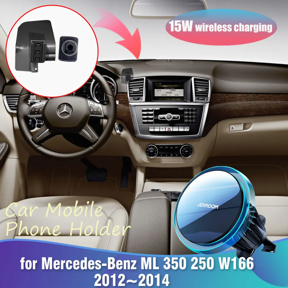 Car Phone Holder for Mercedes-Benz ML 350 250 W166 2012~2014 2013 Clip Magnetic Wireless Fast Charging With Lights Accessories