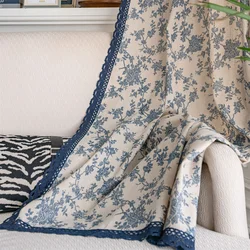 Flower Curtains for Living Room Bedroom Lace Trim Linen Curtains Farmhouse Window Drapes for Lounge Room Home Decor
