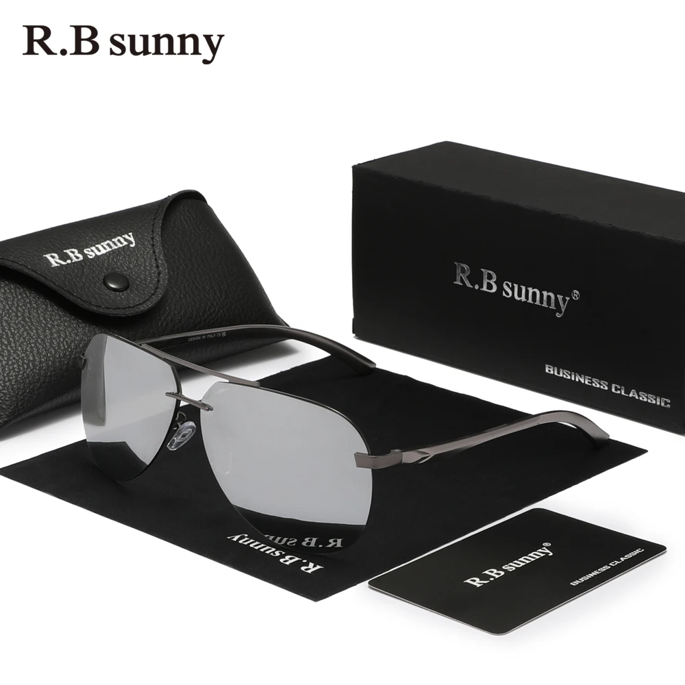 RBsunny Aluminum Polarized Rimless Sunglasses Men UV400 Women Pilot Sunscreen Glasses Causal Fashion Driving Vacation Eyewear