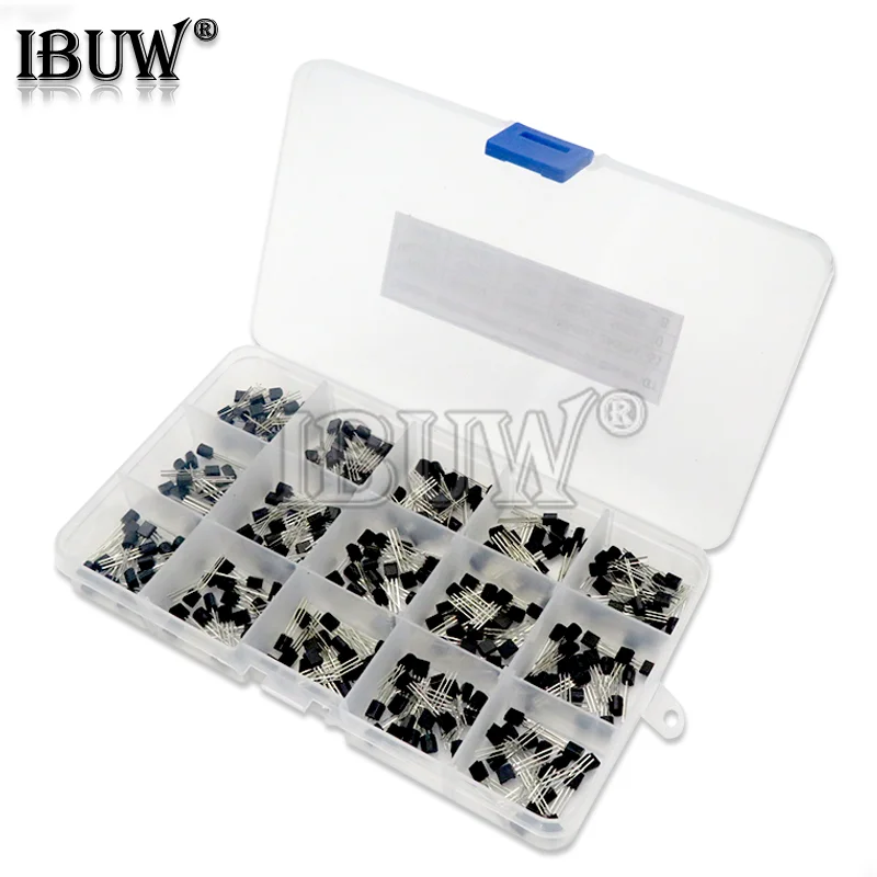 600PCS 15Value x 40Pcs Transistor TO-92 Assortment Box Kit Transistors 2N2222 2N3904 2N3906 C945 S8050 S8550 S9014 S9013 9018