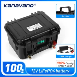 LiFePO4 12V 100Ah Deep Cycle Lithium Iron Phosphate Battery Pack Built-in 12.8V 100A BMS For Electric Boat Motor Solar Inverter