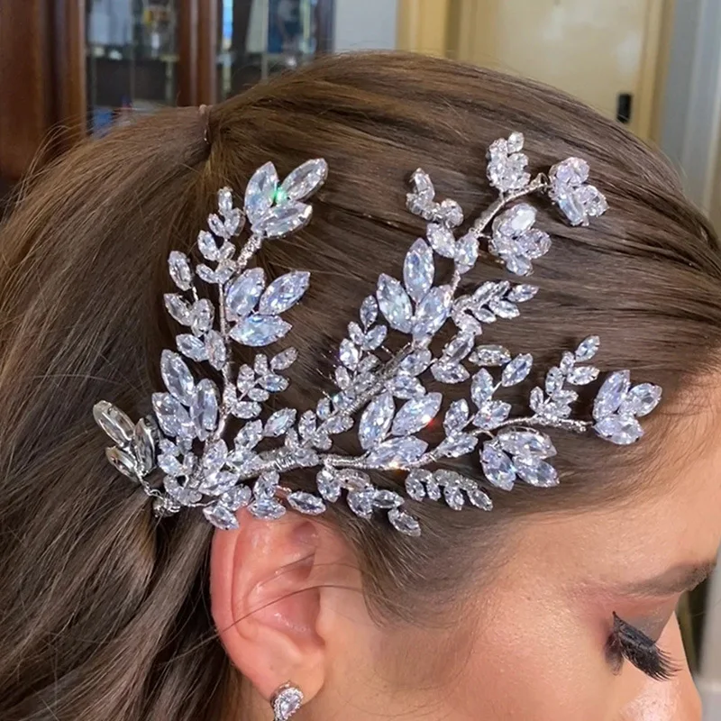 

Luxury Wedding Hair Jewelry Accessories Cubic Zirconia Shinny Bride Hair Comb Headpieces Elegant Prom Bridal Hair Piece Hairclip