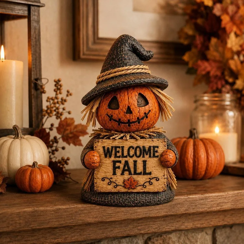 Cross Border New Product Fall Pumpkin Scarecrow Wooden Autumn Pumpkin Scarecrow Desktop Decoration Halloween Gift Ornament