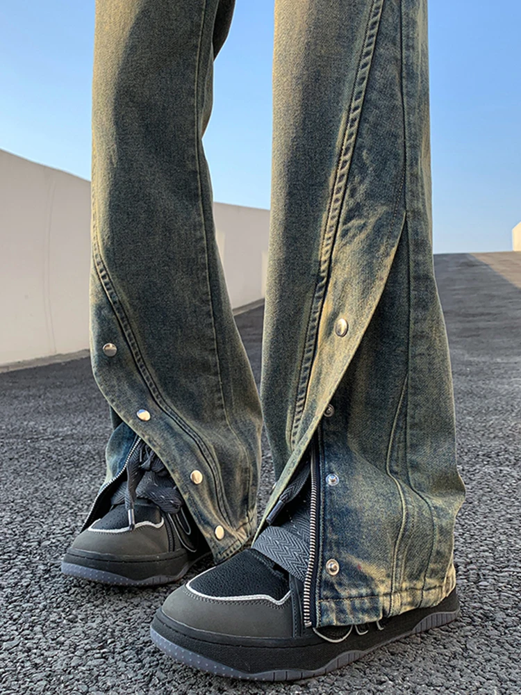 Men Women 2025 Four Seasons Wear Fashion Retro Jeans Trendy High Street Handsome Design Trendy Zipper Chic Micro Flared Pants