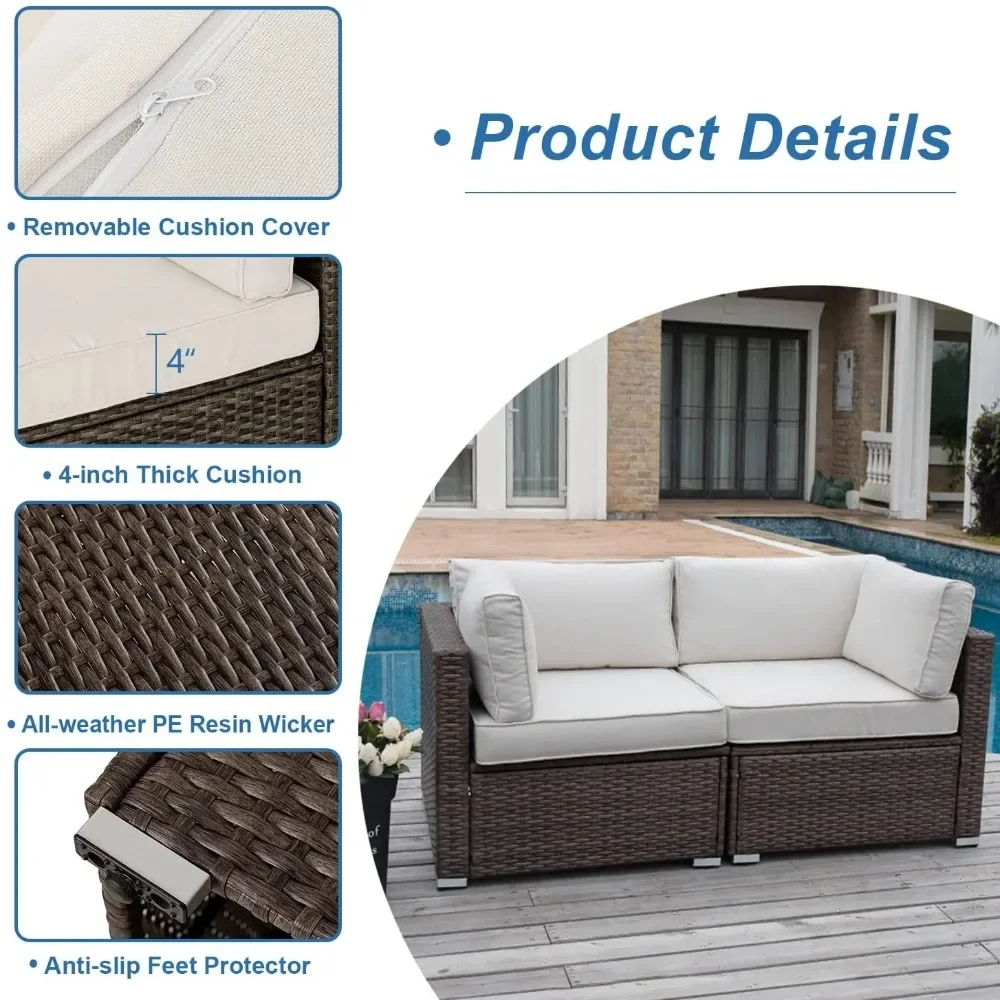 Moderne Gartensofas, 2-teiliges Sofa-Set aus Korbgeflecht mit Gartenmöbeln