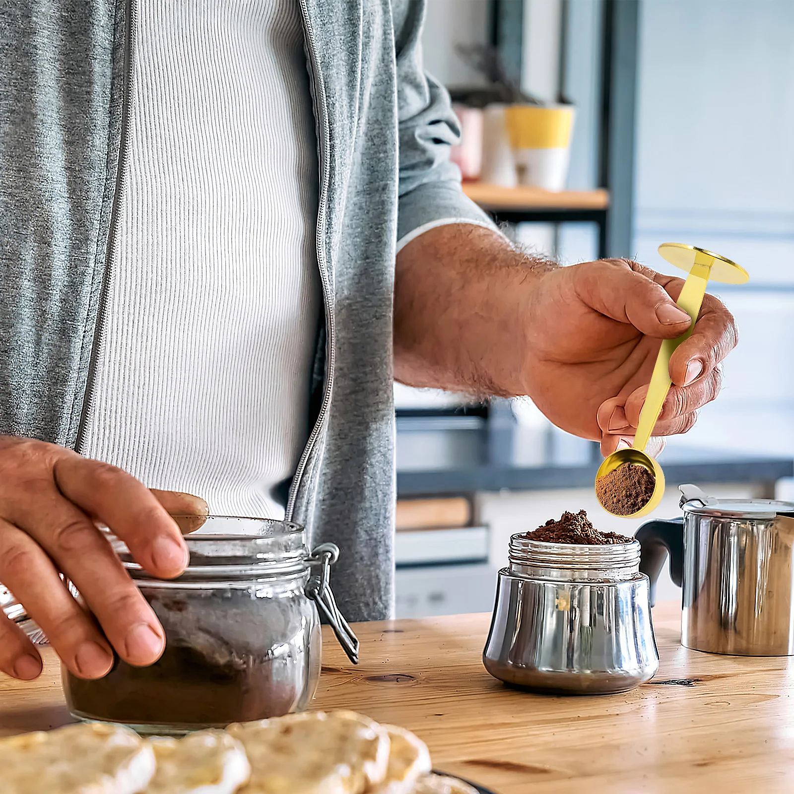 

Coffee Scoop Stainless Steel Measuring Spoon for Ground Beans Powder Milk Spice 2-in-1 Baking Kitchen Household Tool