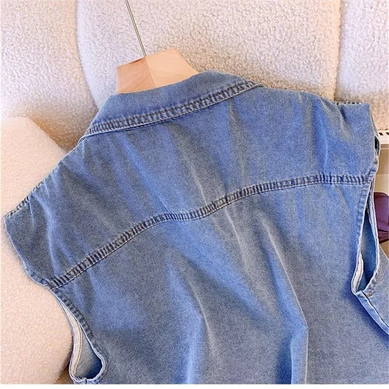 Vintage short Denim waistcoat female summer new fashion thin Pockets sleeveless jacket women loose jean vest ladies tops T270