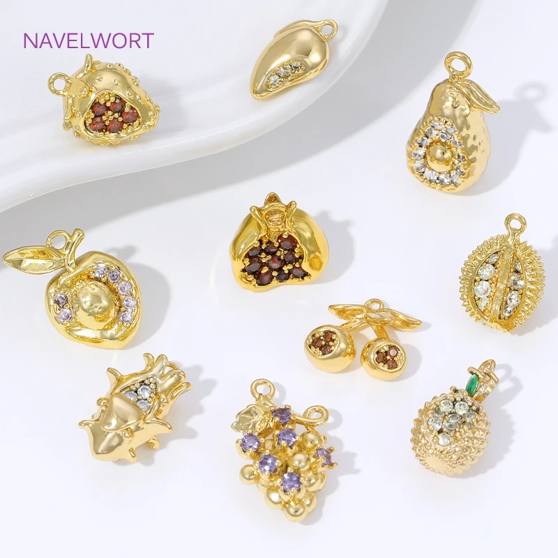 1/2/4Pcs 18K Gold Plated 3D Fruit Charms For Bracelet Making,Strawberry Grape Pendants For Jewelry,DIY Earrings Accessories