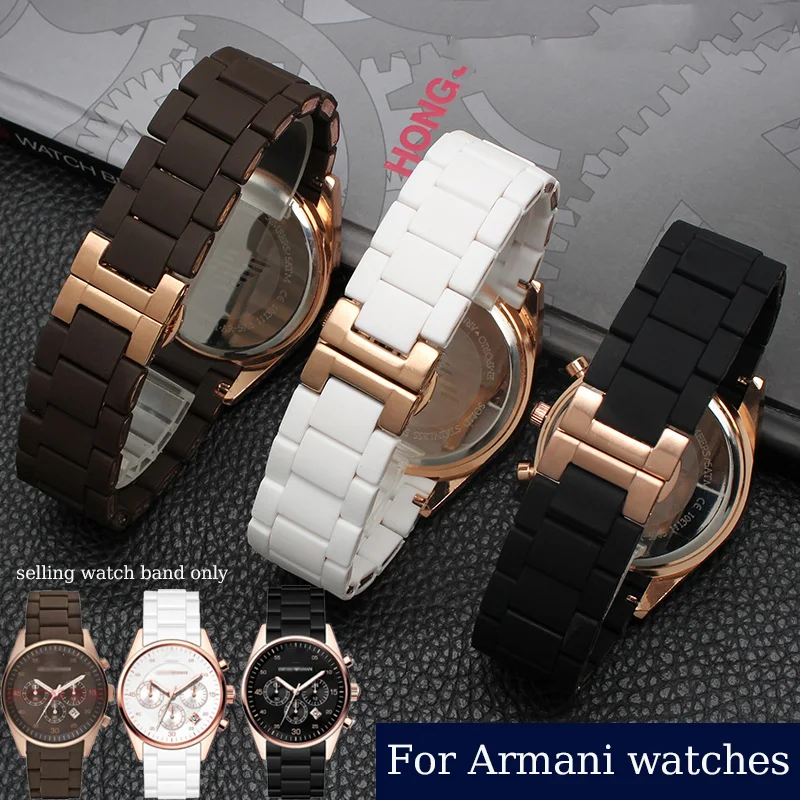 Steel in Silicone Watchband for Armani watch AR5890 AR5889 AR5858 AR5920 AR5868 AR8023 5905 Watches Band man woman 23mm straps