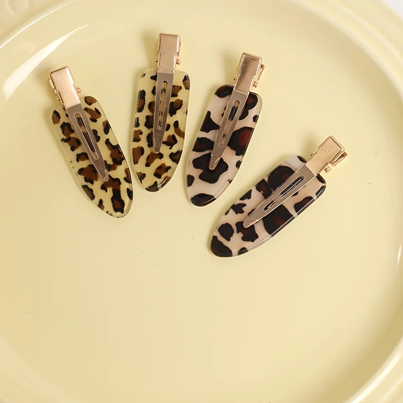 4 Stück nahtlose Haarspangen mit Leopardenmuster, elegante seitliche Haarspangen für Damen, vielseitige Make-up-Haarspangen, strukturierte Haarspangen für fliegende Haare – Detail 1