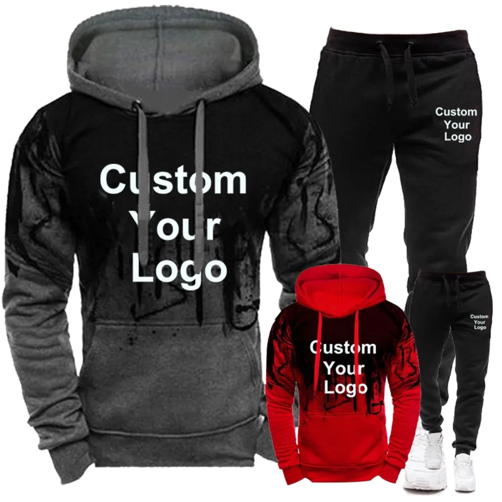 Mens Fashion Custom Your Logo Camouflage Pullover Hoodie and Sweatpant Tracksuit Jogging Suits view 2
