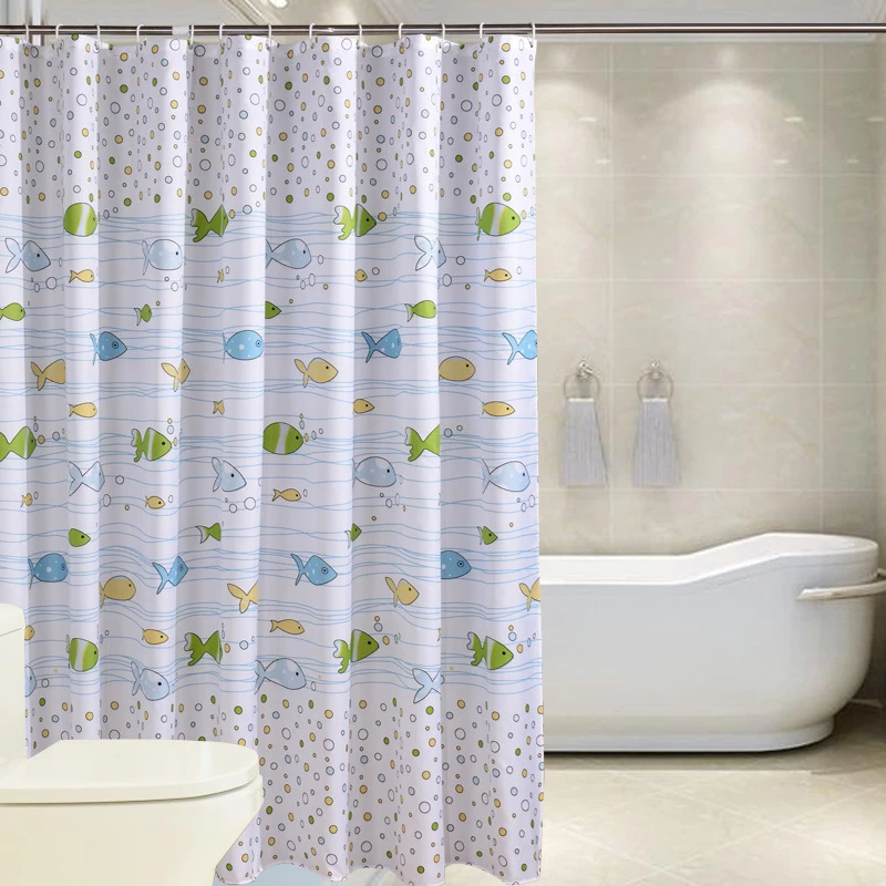 PEVA small fish shower curtain with hook waterproof and mildew-proof plastic shower curtain durable high-quality bathroom curtai