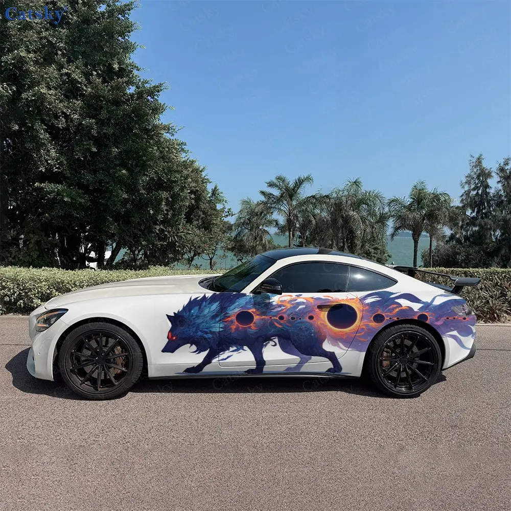 Fantasy Color Wolf Path, 2pcs, Durable, Fade-resistant, Enhance Vehicle Aesthetics With Bold Artistic Design Car Vinyl Wraps