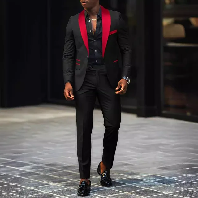 Men's New Fashion Business Casual Two-piece, Comfortable and Breathable Slim-fit Side Slit Single-button Suit Jacket+trousers