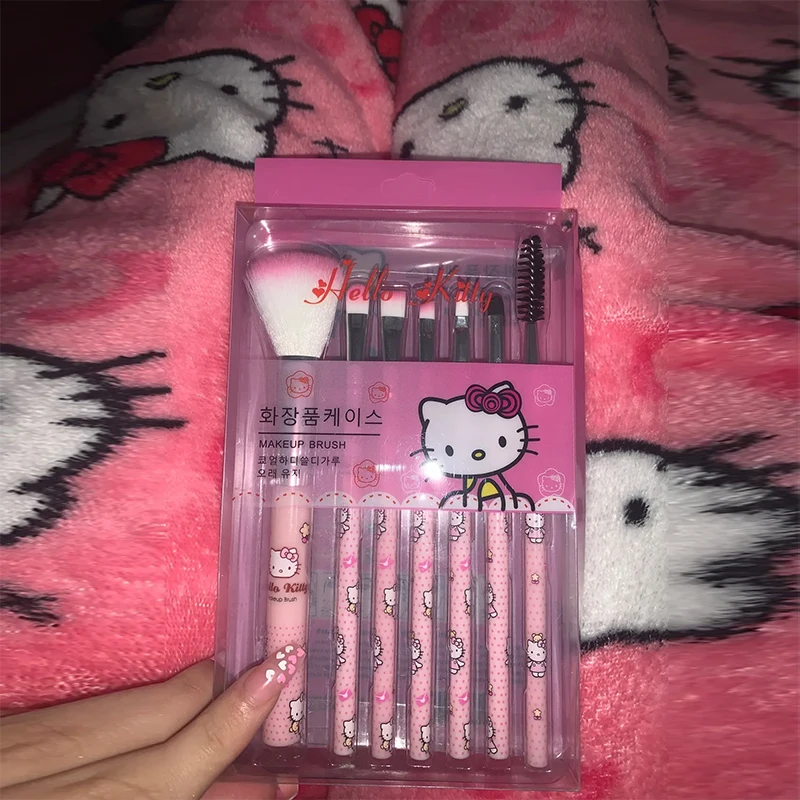 Hello Kitty Set di pennelli per il trucco con scatola pennello per ombretti per labbra pennelli cosmetici professionali Mini strumento di bellezza