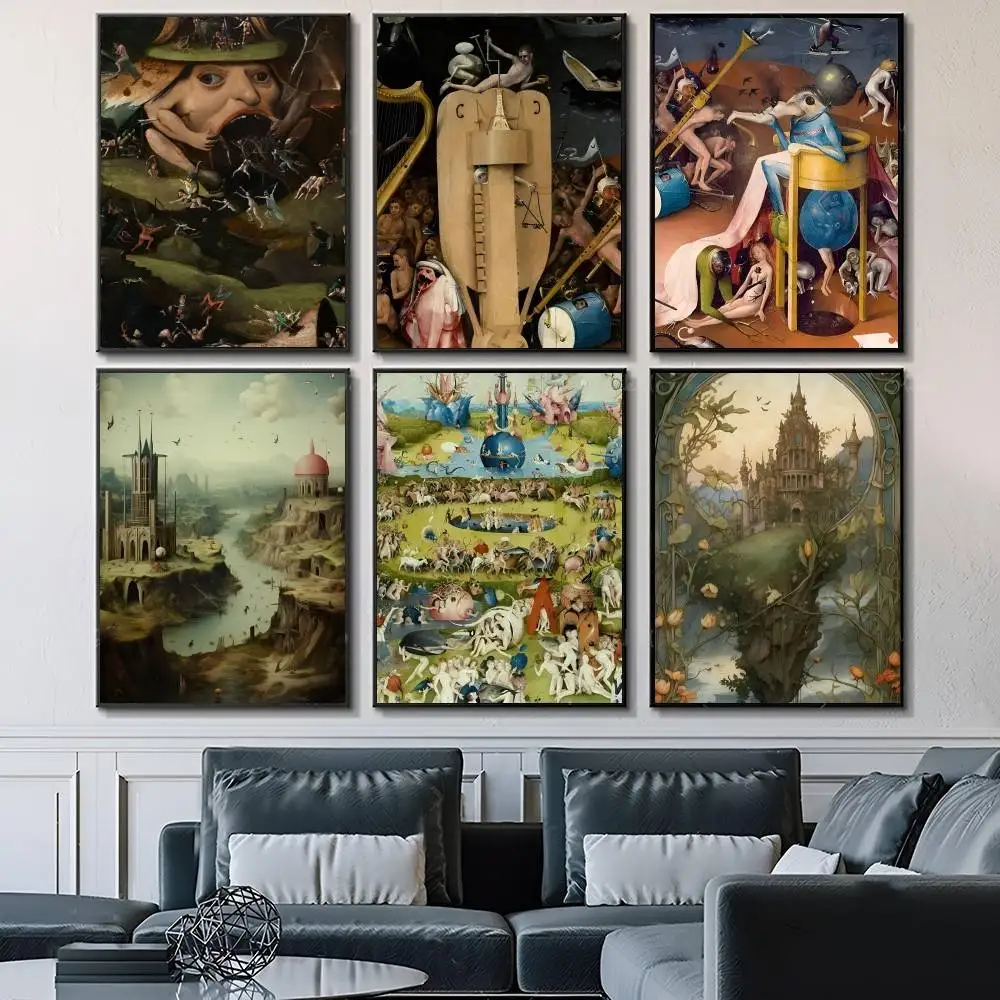 H-Hieronymus B-Bosch Art  Posters Fancy Wall Sticker for Living Room Bar Decoration Wall Decor