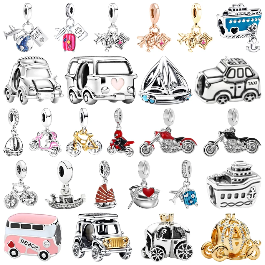 Hot Sale Fine Airplane Bicycle Sail Boat Camper Van Scooter Jeep Charms Beads Fit Original Bracelets DIY Women Jewelry Gifts