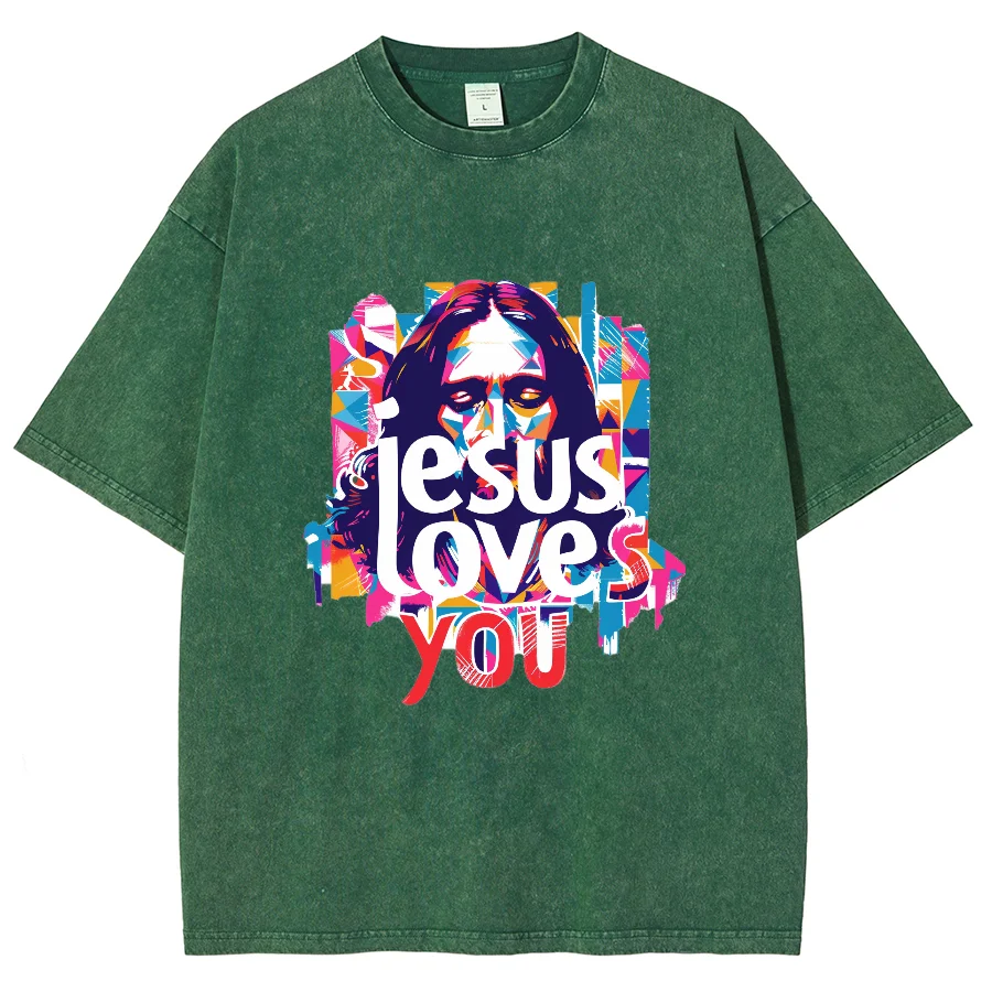 God Saves You Y2k Washed Short Sleeves T-Shirt, Creative Printed Unisex Vintage Streetwear New Fashion Casual Tee Plus-Size