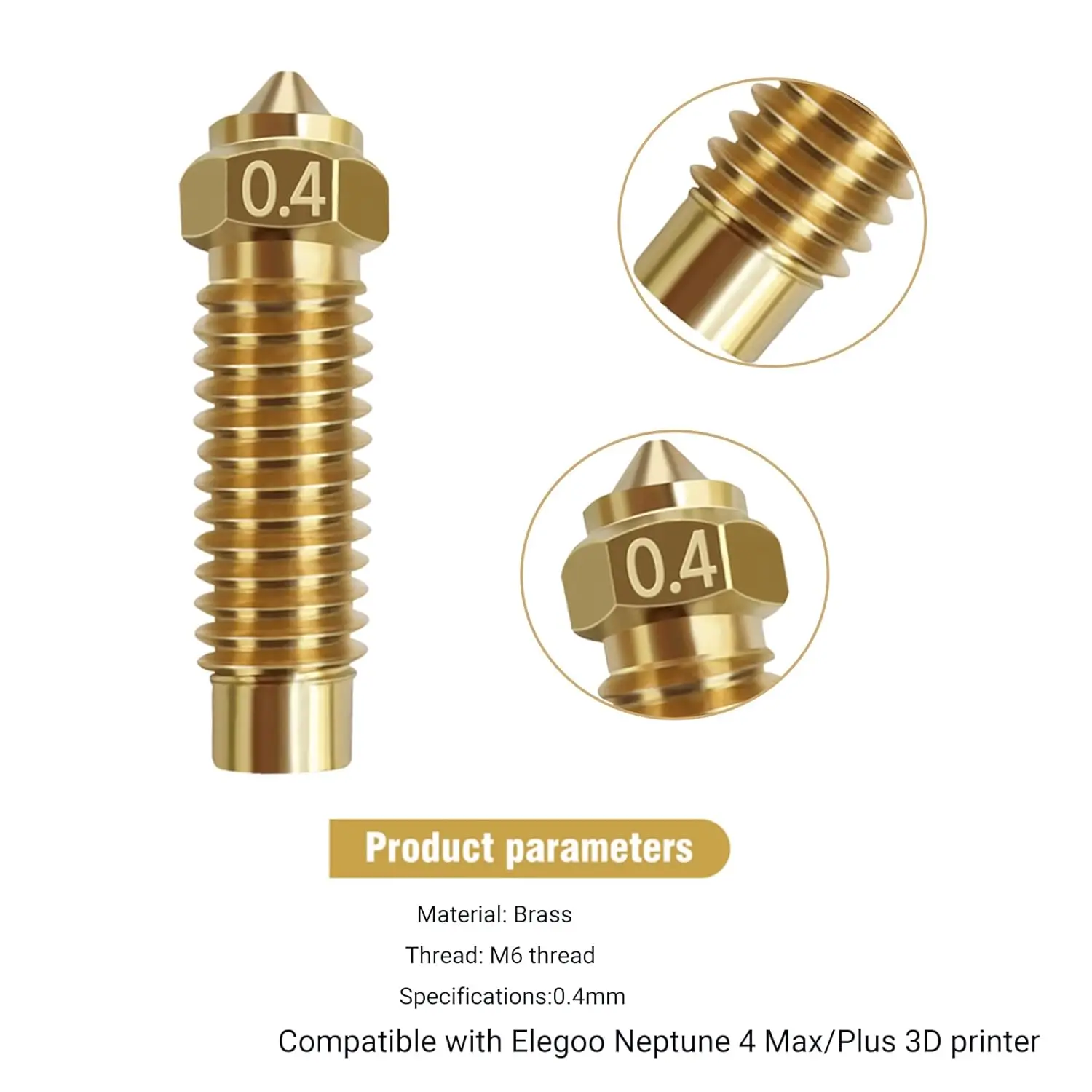 5/10PC Elegoo Neptune 4 Plus/Neptune 4 Max 3D Printer Brass Nozzle High Speed 0.4mm Hot end Replacement Parts