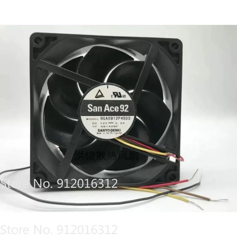 Original New Fan for Sanyo 9025 9GA0912P4S03 DC12V 0.2A 4 Wire Temperature Control 9225 Cooling Fan 90 * 90 * 25MM