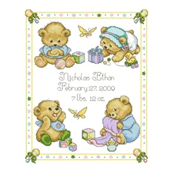 Cross Stitch Kit Magazine Style Bear Birth Certificate Cartoon 18CT 14CT 11CT Precision Printed fabric Embroidery hand-made