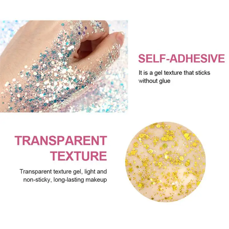 6 Color Glitter Gel For Women Festival Glitter Cosmetic Face Body Sequins Gel Set Glitter Cosmetic Hair Nails DIY Makeup Set