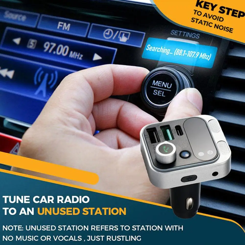 Bluetooth 5.2 FM Transmitter For Car Stronger Dual Mics Deep Bass Sound 48W PD QC3.0 Car Charger Bluetooth Adapter