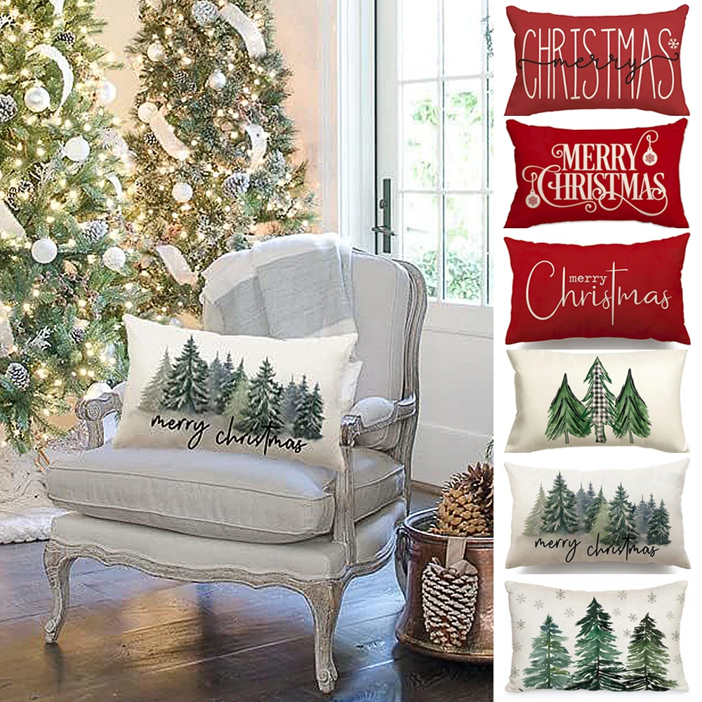 30x50cm Merry Christmas Decorative Pillow Cover Linen Throw Pillowcase Christmas Decorations Home Decor Cushion Cover For Sofa