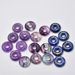 Fashion Natural stone Amethyst lapis lazuli fluorite circle 15mm donut charms pendant for Diy jewelry making Necklace 20pcs/lot