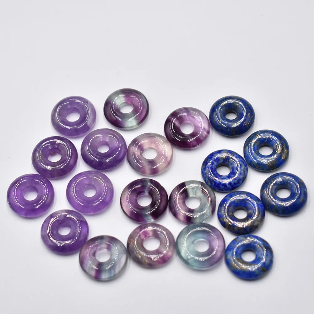 Moda kamień naturalny ametyst lapis lazuli fluoryt koło 15mm pączek charms wisiorek dla Diy tworzenia biżuterii naszyjnik 20 sztuk/partia