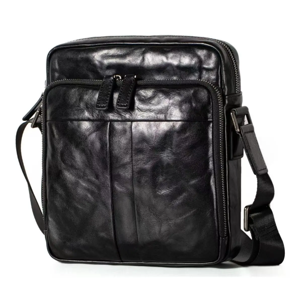 

Coffee Men Genuine Leather Shoulder Bag Male Cowhide Leather Handbags Men's Large Zipper Messenger Bag Travel Tablet Bag Tote