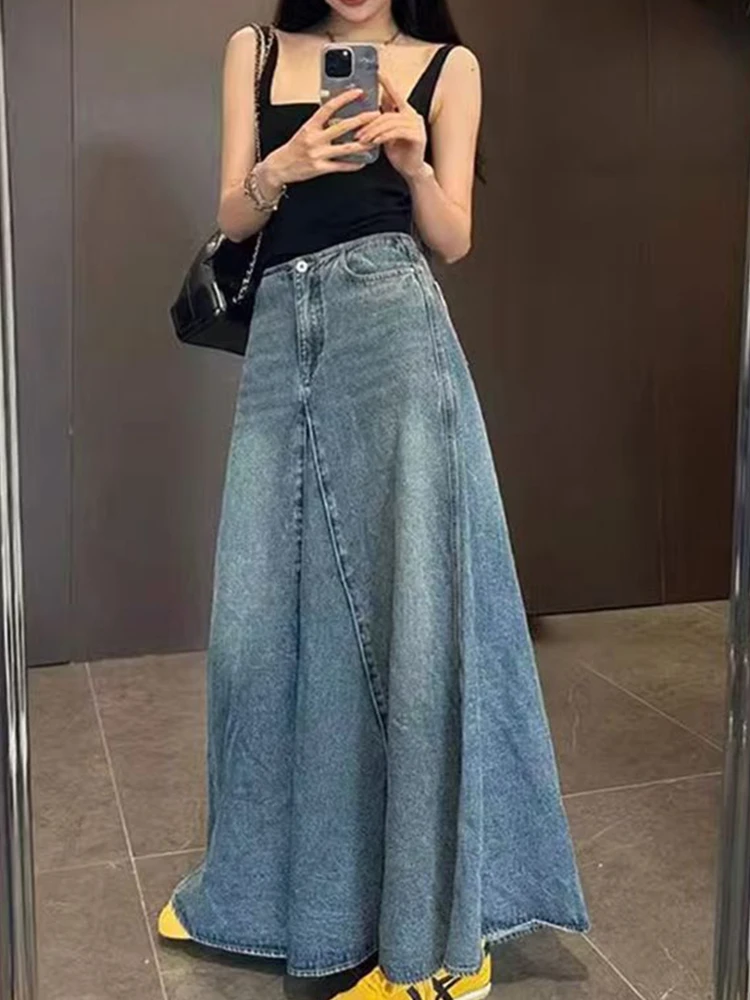 High Waist A-Line  Skirt Women's Denim Retro Style Slimming Long Skirt Versatile Autumn New Arrival plus Size