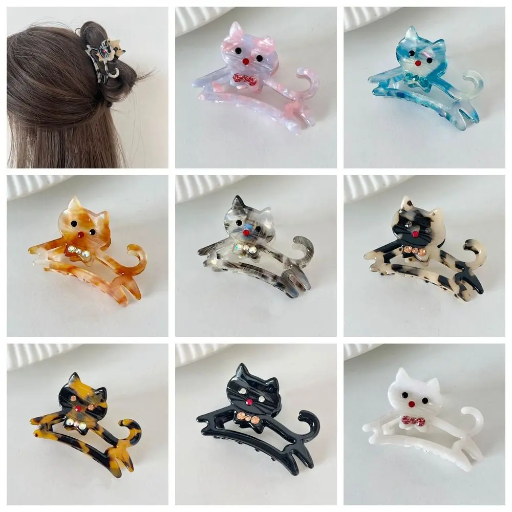 Diamond Acetate Animal Cat Hair Claw Cute Cartoon Y2k Rhinestone Hair Clip Acetic Acid Hollow Shark Clip Female