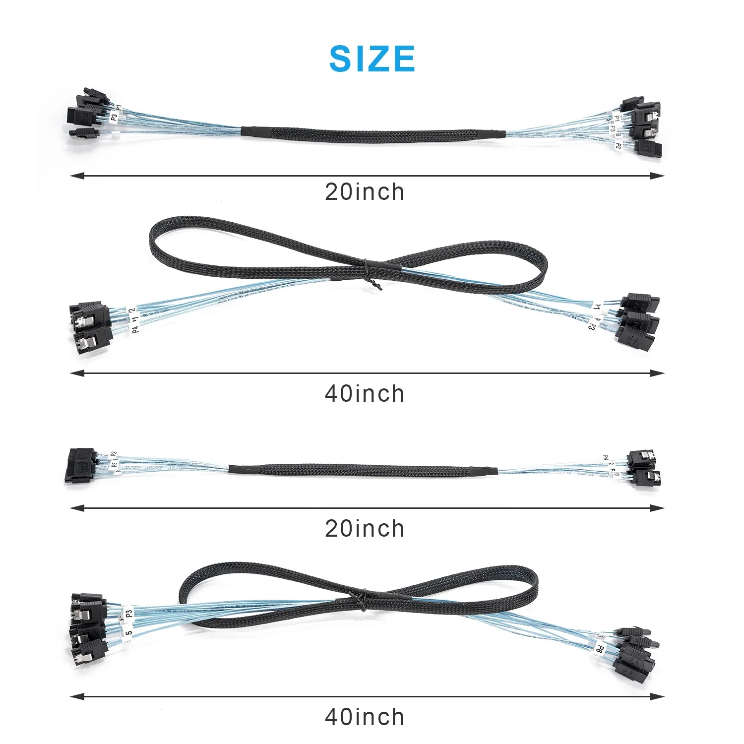 4/6/8Pcs Set 7 Pin SATA to 7 Pin SAS Cable12Gbps High-Speed Data Transfer SATA 3.0HDD Cable for Server NAS PC - 6 Ports per Set