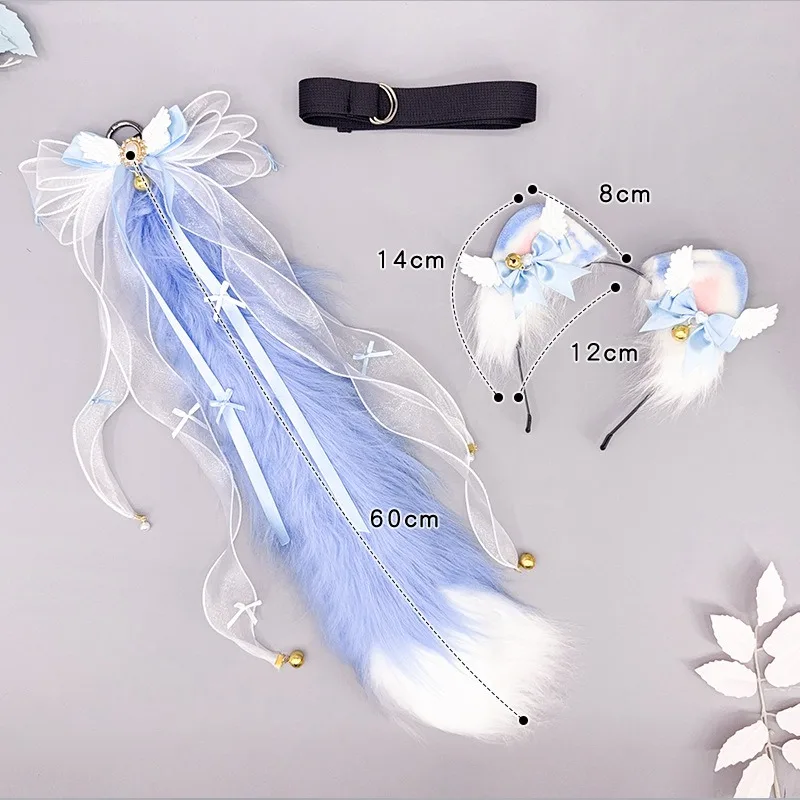 Vos Kat Oren Hoofddeksels Pluizige bel strik Dierlijke Oren Hoofdband Oren Haar Hoepel en Staart Set voor Halloween Party Cosplay Meubi