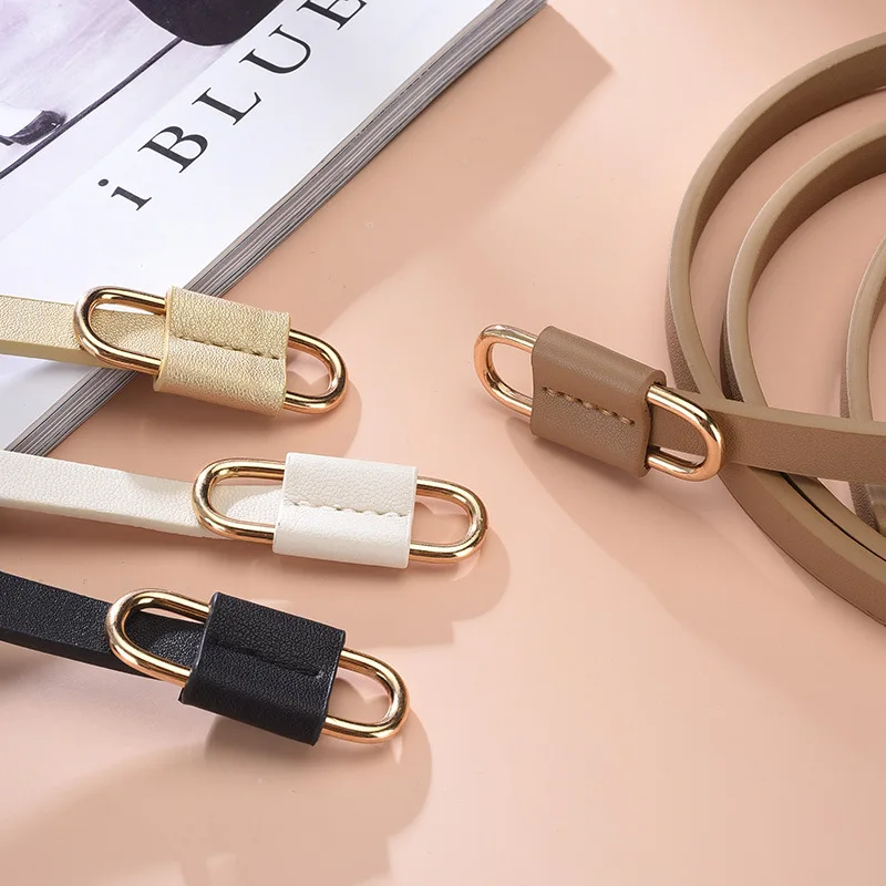 S3541 Decoration Slim Belt For Women Waist Knotted Metal Buckle Simple Candy Color PU Leather Belts