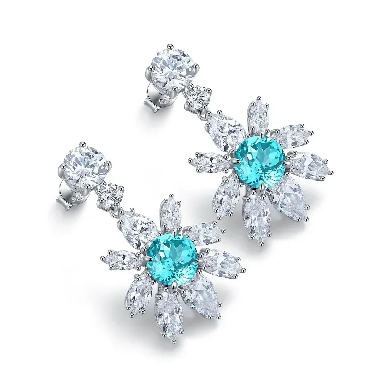 Pirmiana New Fashion 6.6ct Lab Grown Paraiba Earrings S925 Silver High Jewelry for Women