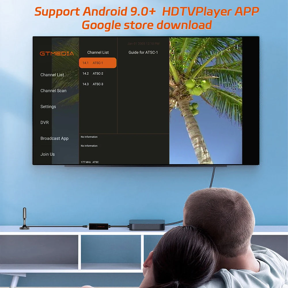 GTMEDIA HDTV Mate ATSC 1.0/ATSC 3.0 USB Tuner Stick Android 9.0+  HDTV Player Support USB/TF DVR recording，For USA, South Korea