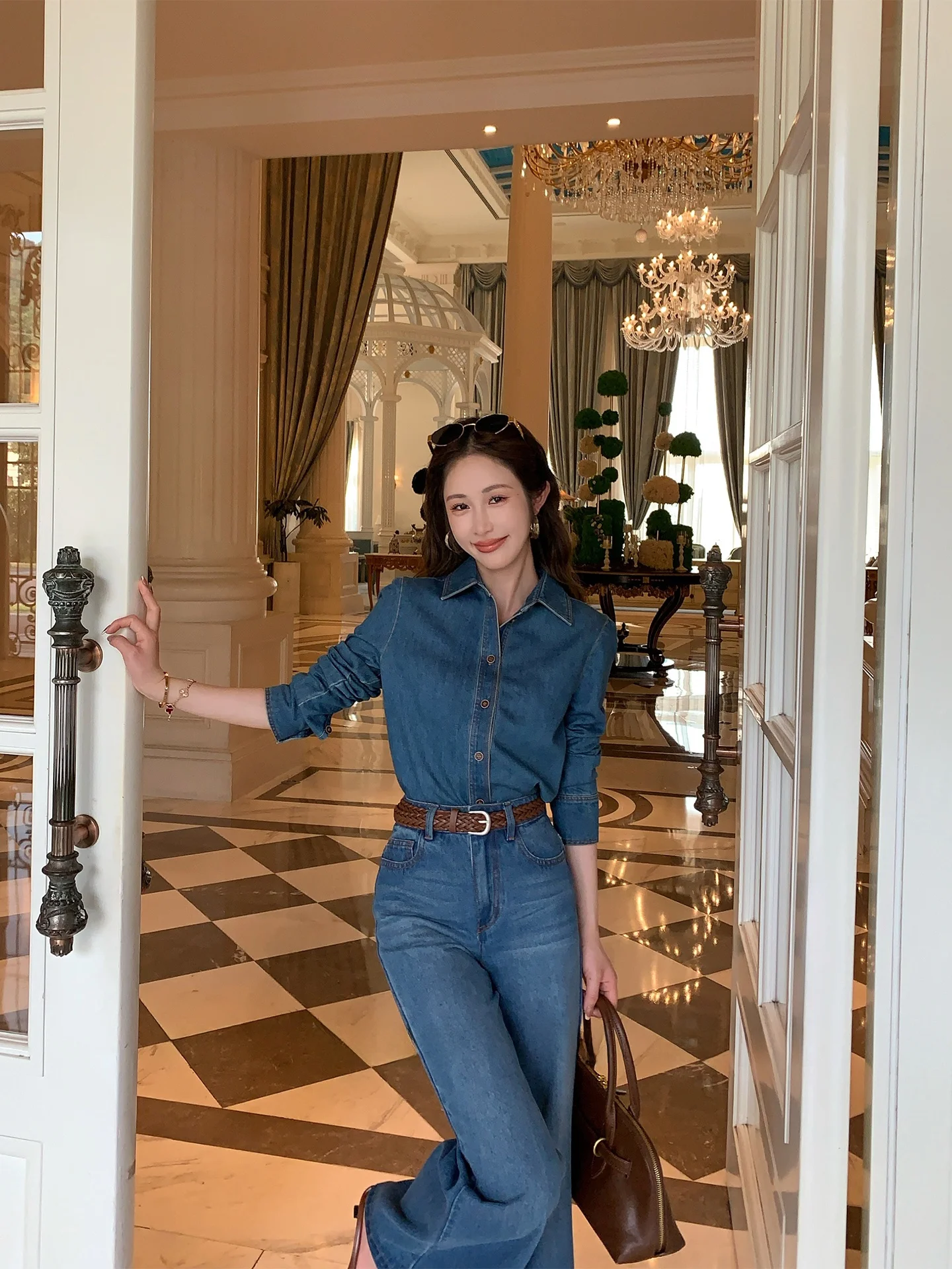 

Синие джинсовые брюки irt и микро-клеш, комплект из двух предметов для женщин, ранняя весна, новая модная женская одежда