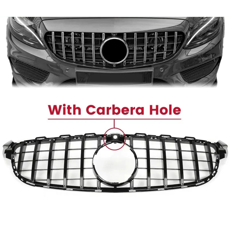 

GT R Style Front Bumper Grille Grill With Cam era Hole For Merc edes-Be nz C-Class W205 C63 C63S C180 C200 2015~2018 Racing Gril