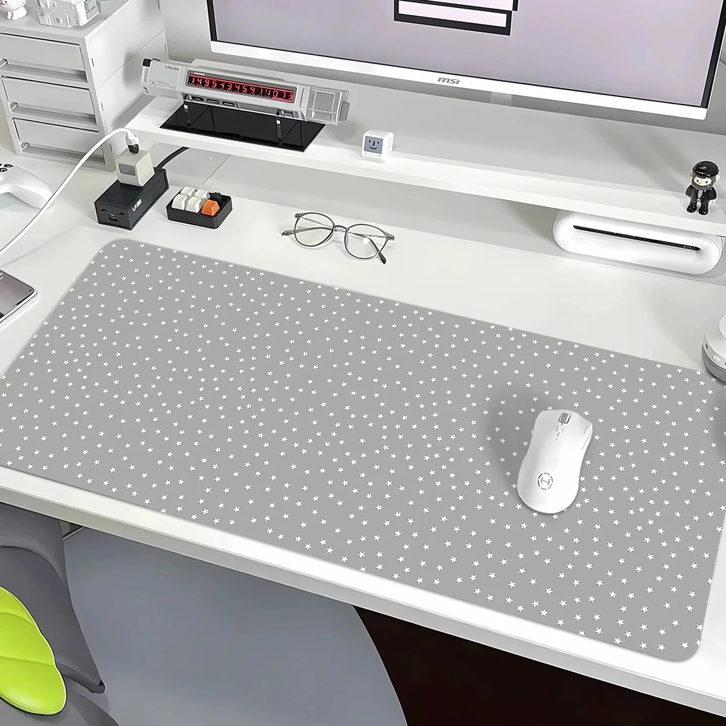Korea Ins Simple Grid Gray Leather Y2K Mouse Pads Desk Mat for Office Gaming Waterproof Non-slip Computer Pad Keyboard Pads