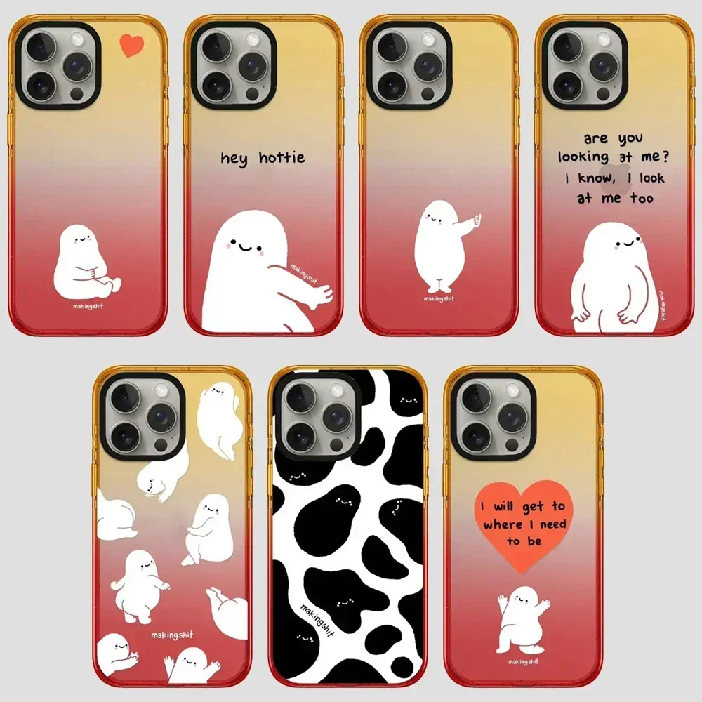 

Cartoon White 2.5 Acrylic Peach Gradient Border iPhone 12 13 14 15 Pro Max Protective Case